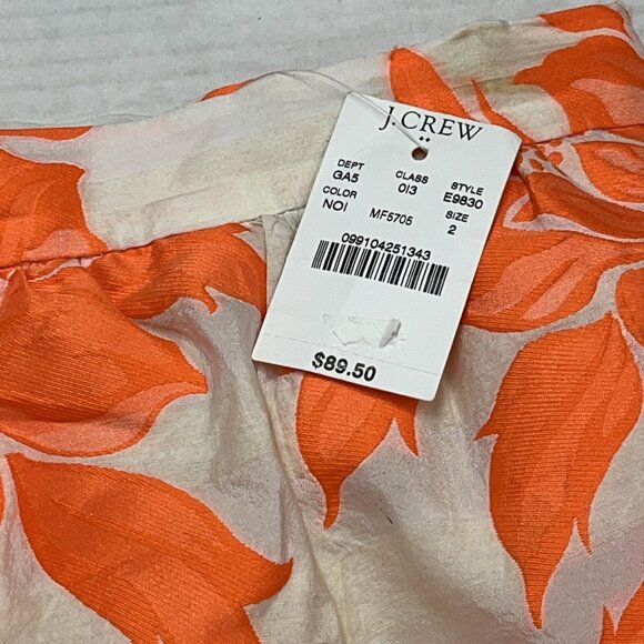 J Crew Skirt Womens 2 White Neon Orange Embroidered Floral Pencil Tropical Beach - Picture 4 of 9